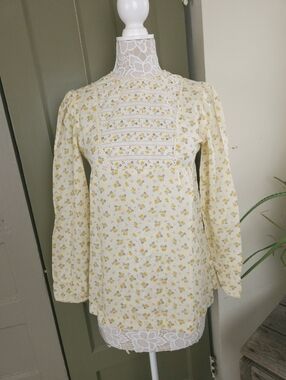 Littlesticks Calico Cream Floral Lace Tunic Peasant Blouse Vintage 70s Women's S